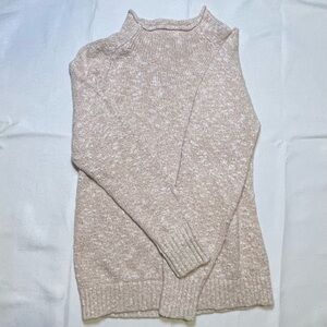 Women's LL Bean Ribbed Sweater soft cozy and warm pink cream tones Mock neck